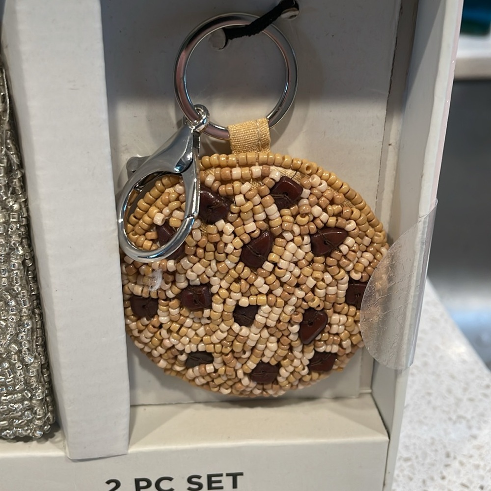 Rachel Zoe Silver Beaded Coin Purse with Brown Tassel & Tan Beaded Cookie Charm - Picture 3 of 6